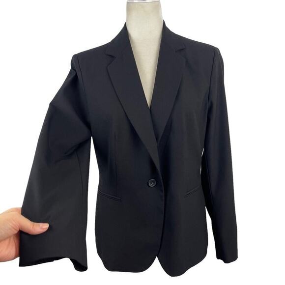 Zara Single Breasted Black Long Classic Fit Blazer Jacket Shoulder Pads Size 10 - Picture 4 of 14